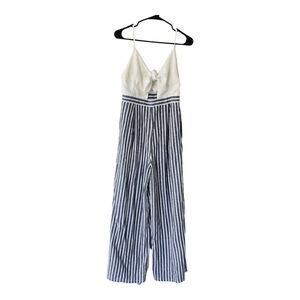 Forever 21 women's sleevesless jumpsuit white blue stripes front Cutout
